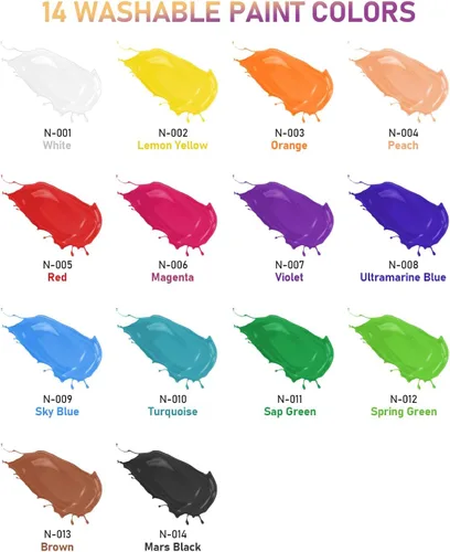 Miniatura 6 de Nicpro Juego de pintura lavable grande de 14 colores para niños (16.9 oz, 500 ml), suministros de pintura acrílica a granel no tóxicos, pintura