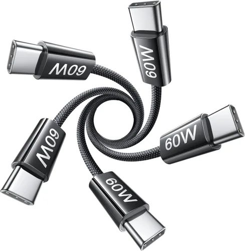 LISEN Cable USB C, Paquete de 5 [3.3 pies] Cable USBC a USBC para Cargador de iPhone 16e 15 Pro Max, Cable C a C de 60W (3.1A) de Carga Rápida para