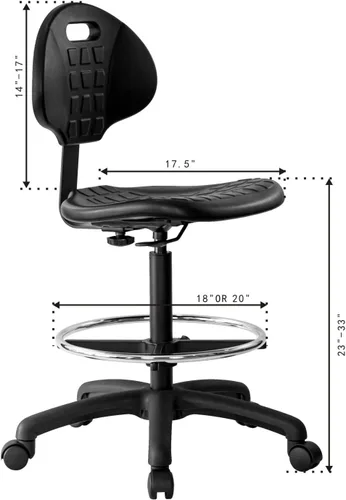 Miniatura 3 de Taburete ergonómico resistente de dibujo negro, fácil de limpiar, más grande (20") Adj. reposapiés y base (26") en el mercado. Rango Seat Ht