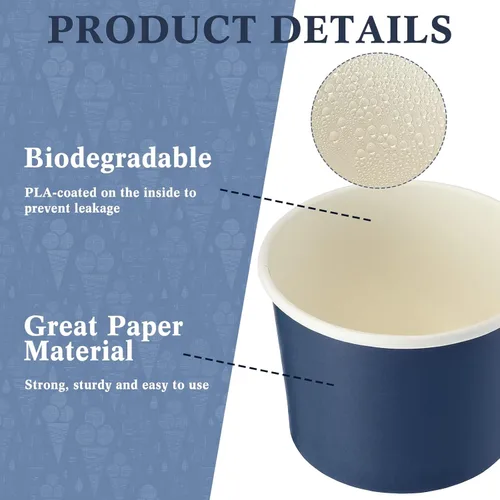 Miniatura 3 de Didaey 100 cuencos de papel desechables para helados, recipientes de postre para yogur y postre, cuencos desechables de yogur para postre