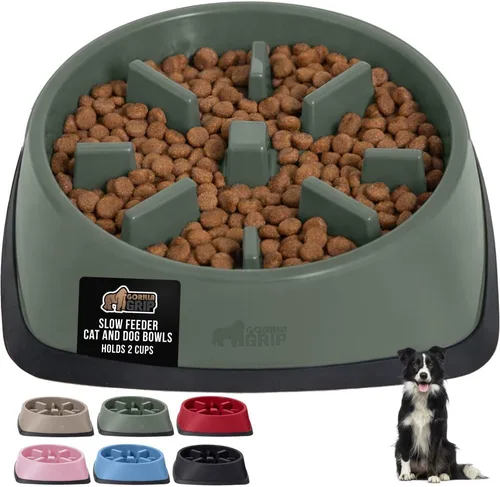 Miniatura 14 de GORILLA GRIP Cuencos para perros de alimentación lenta pendiente de patente, juguete interactivo de rompecabezas de 4 tazas para entrenamiento