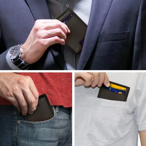 Miniatura 7 de Bryker Hyde Cartera de cuero delgada plegable con bloqueo RFID para hombres, bolsillo frontal, bolsillo para facturarecibo, Negro y naranja