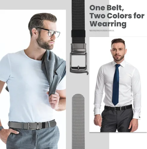 Miniatura 3 de Cinturones de trinquete de liberación rápida para hombre, cinturón de nailon reversible dos en uno para hombre casual y vestido deportivo