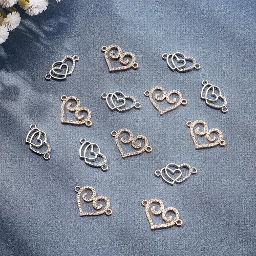 Miniatura 5 de PH PandaHall Dijes de corazón con diamantes de imitación, 20 piezas de eslabones de corazón de amor, dijes de San Valentín con doble corazón, dije