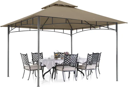 Miniatura 10 de ABCCANOPY Gazebos para patios 8x8 - Gazebo con marco de acero para exteriores para césped, patio trasero, jardín y terraza (beige)
