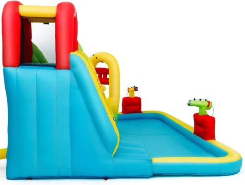 Miniatura 9 de OLAKIDS Tobogán acuático inflable, casa de rebote 7 en 1 con 2 toboganes, pared de escalada, piscina de salpicaduras, borde de baloncesto, 2