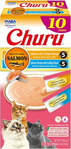 Miniatura 15 de Inaba Churu Golosinas para gatos, puré cremoso sin cereales que se puede lamer y exprimir, suplemento con vitamina E y taurina, 0.5 onzas en cada