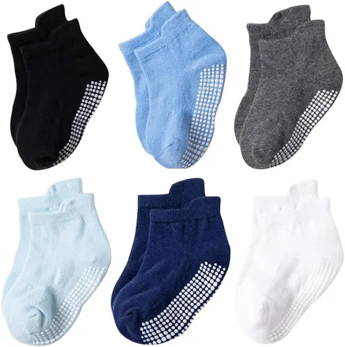 Calcetines tobilleros antideslizantes con agarres, calcetines elásticos para bebés, para niños y niñas, recién nacidos, 6 pares de 1 a 3 años