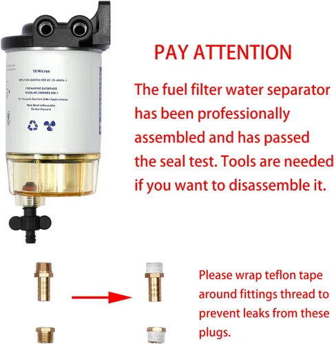 Miniatura 2 de Filtro de combustible separador de agua de repuesto para motor fuera de borda marino Mercury con accesorios de púa de 3/8" x 1/4" NPT. Reemplaza #