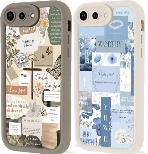 Miniatura 32 de Paquete de 2 fundas protectoras para iPhone 13 de 6.1 pulgadas con versículo bíblico de Jesús y cruz cristiana floral, para mujeres y niñas, funda