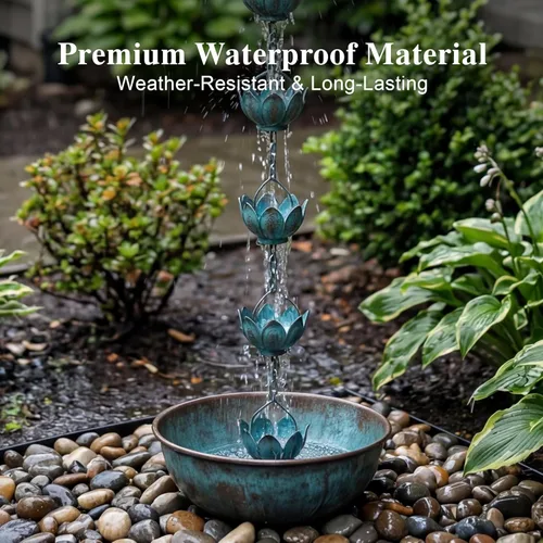 Miniatura 4 de Topadorn Cadena de lluvia de 8.5 pies con 12 tazas de loto, cadena de agua alternativa de lluvia de canalón de metal para jardín al aire libre
