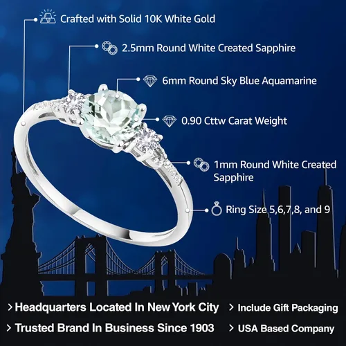Miniatura 111 de Gem Stone King Anillo de compromiso de 3 piedras preciosas redondas de oro blanco de 10 quilates con piedra natal de 0.236 in con piedra natal