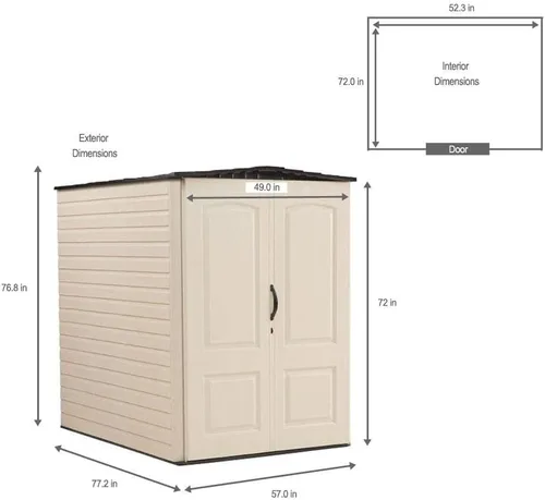 Miniatura 6 de Rubbermaid - Cobertizo grande vertical de resina para exteriores con piso (6.2 x 4.6 pies), resistente a la intemperie, beige/marrón, para organizar