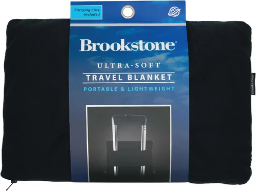 Brookstone Manta de viaje – Manta de forro polar súper suave con bolsillo para el pie, manta de viaje ligera y compacta, esencial para el avión y