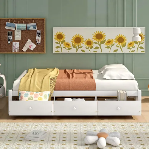 Miniatura 4 de Bellemave Base de cama de plataforma individual con 3 cajones de almacenamiento, cama de madera tamaño individual con listones de soporte, marco