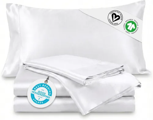 Miniatura 34 de Delilah Home Juego de sábanas de 300 hilos 100 % algodón orgánico, verificado por GOTS y Vegan.org, ropa de cama de satén de 300 hilos,