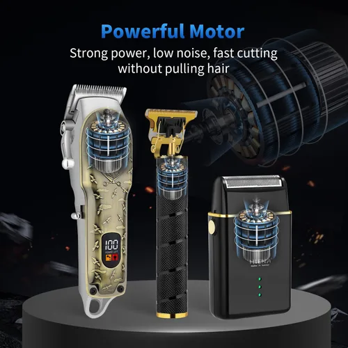 Miniatura 2 de HIENA PRO Juego de cortapelos y kit de recortadora para hombres, afeitadora eléctrica profesional de papel de aluminio y recortadora de barba