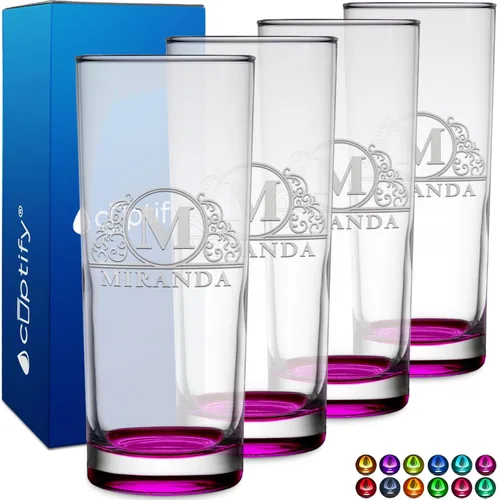 Miniatura 57 de Highball personalizado de 10.5 onzas con fondo negro, vaso Collins alto personalizado, cóctel de bebida mixta recta, inicial con nombre de regalo