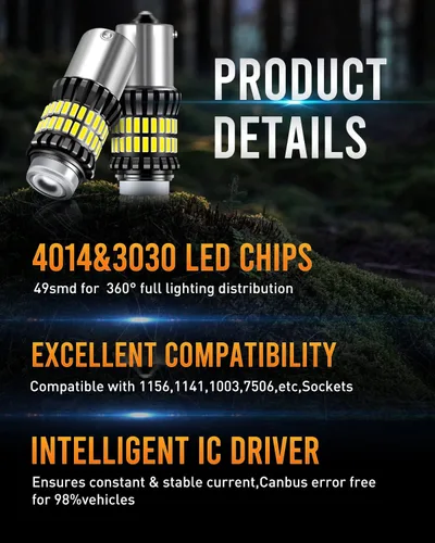 Miniatura 5 de Bombilla LED 1156, luces LED de marcha atrás, 300% más brillante, xenón blanco, 1340 lúmenes, superbrillante, BA15S 1003 1141 P21W 7506, repuesto