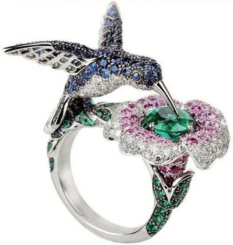 Miniatura 2 de Crystal Rhinestones Bird Flower Ring Fashion Women's Rose Gold Plated Ring Wedding Engagement Ring Jewelry