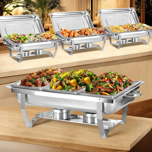 Miniatura 8 de Juego de 2 Platos de Roce de 8 Qt para Buffet, Juego de Chafer para Catering de Acero Inoxidable de Tamaño Completo Dorado, Rectangular