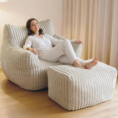Miniatura 10 de Puf gigante, cómodo sofá puff de felpa de gran tamaño para adultos y niños con reposabrazos, mini sofá de espuma viscoelástica para sala de estar