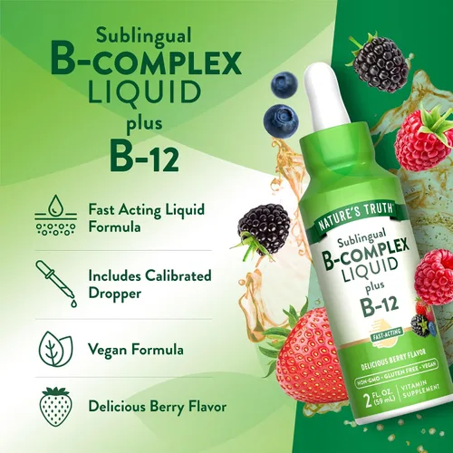 Miniatura 5 de Nature's Truth Sublingual B Complex con B12 2 onzas líquidas Sabor a bayas Suplemento vegano, sin OMG y sin gluten