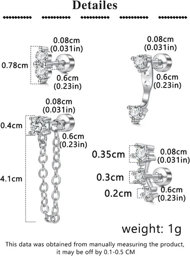 Miniatura 2 de MODRSA 20g 16g Tragus Piercing Jewelry Helix Earrings Threadless Flat Back Earrings for Women Forward Helix Cartilage Earring Tragus Jewelry Medusa