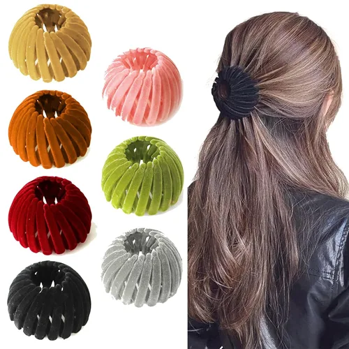 Miniatura 15 de Pinza de pelo mágica de nido de pájaro, accesorio para hacer moños, para cabello grueso y fino, 4 Negro
