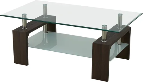 Miniatura 8 de Mesa de centro de cristal de 2 niveles, mesa de centro de vidrio templado, mesa central moderna rectangular mesa de té ovalada de vidrio con estante