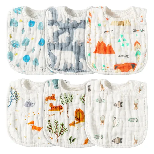 Miniatura 9 de Zainpe 6 piezas de baberos de algodón de muselina con broches para bebé con patrón de conejo, oso, oveja, pañuelos para babero suaves, absorbentes