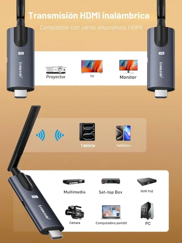 Miniatura 8 de Lemorele Transmisor y receptor HDMI inalámbrico, aleación de aluminio gris oscuro, 5 GHz hasta 656 pies, 1080P 60Hz, Plug and Play con monitor