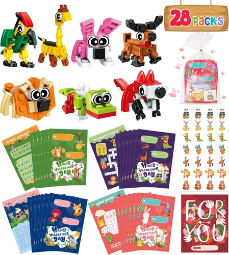 Miniatura 7 de Colplay Paquete de 24 regalos para el día de San Valentín, bloques de construcción de insectos con tarjetas de San Valentín, calcomanías