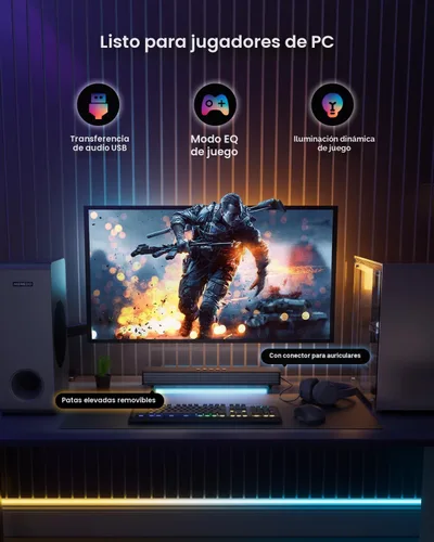 Miniatura 5 de MEREDO Barra de sonido para Smart TV 160W 3.1CH PC Gaming Barra de sonido con subwoofer RGB Iluminación Audio Sincronización Sistema de sonido