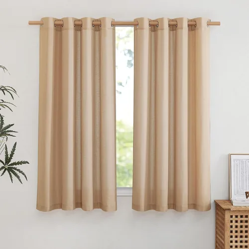 Miniatura 36 de NICETOWN Cortinas de lino natural con textura de lino para dormitorio, mezcla de lino rústica con ojales en la parte superior, semitransparentes