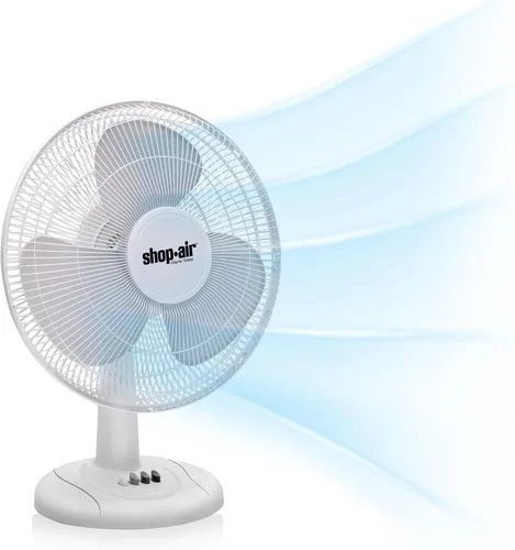 Miniatura 7 de Shop-Air Ventilador de mesa oscilante de 12 pulgadas, 3 velocidades, circulación de aire silenciosa y potente, inclinación de cabeza ajustable