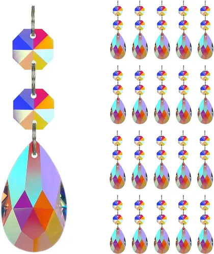 Miniatura 7 de 20 piezas de 1.496 pulgadas (1.496 in) con forma de lágrima, cristales de repuesto para atrapasoles de cristal conectados, cuentas octágonas, adorno