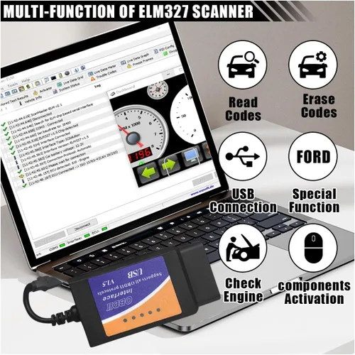 Miniatura 5 de ELM327 OBD2 Adaptador USB, herramienta de codificación de diagnóstico, escáner ELMconfig OBDII herramienta de escaneo con interruptor MS-CAN/HS-CAN