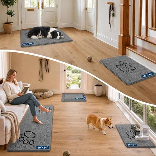 Miniatura 2 de Bcoimo Tapete súper absorbente para puerta de perro, 30 x 20 pulgadas, tapete antideslizante para patas fangosas, alfombras para mascotas para patas