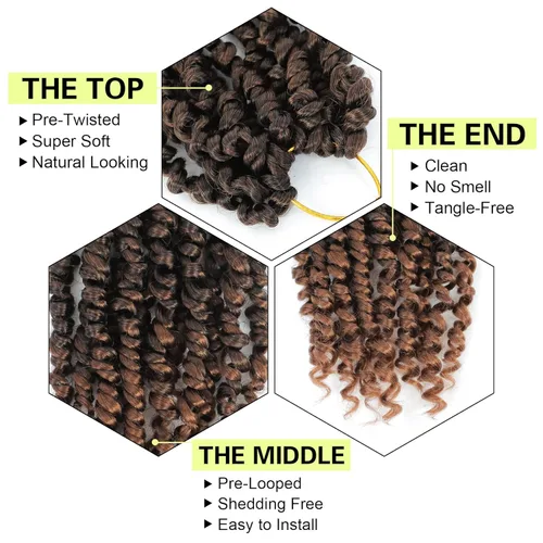Miniatura 4 de Pelo de ganchillo Passion Twist de 10 pulgadas, 8 paquetes de cabello de ganchillo corto preanudado para mujeres negras, T30