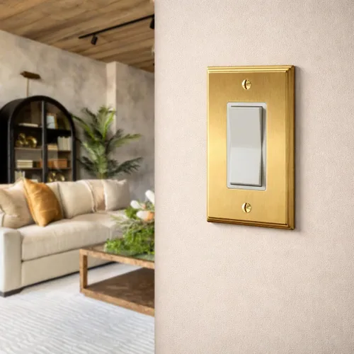 Miniatura 2 de Rio Salto BRASS - Placa de pared moderna de metal dorado para interruptor de luz o cubierta de enchufe, placa de pared para receptáculo individual