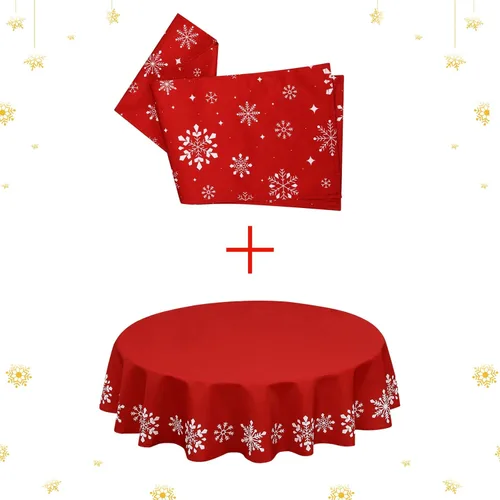 Miniatura 6 de CAROMIO Mantel redondo de Navidad de 60 pulgadas, mantel redondo de Navidad con copos de nieve, mantel decorativo de Navidad para interiores