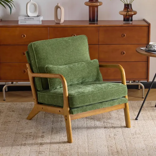 Miniatura 22 de Karl home Silla de acento moderna de mediados de siglo con cojín, tapizada en tela de lino, silla de salón con brazo, estructura sólida de madera