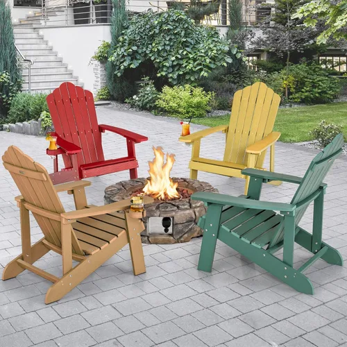 Miniatura 2 de Giantex Silla Adirondack para exteriores, sillas de patio de gran tamaño con portavasos oculto, veta de madera realista, capacidad de peso de 380