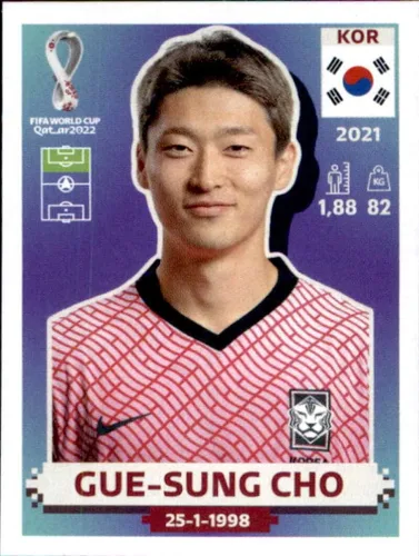 Pegatinas de Panini 2022: Camino a la Copa Mundial de la FIFA Qatar 2022#KOR15 Gue-sung Cho Tarjeta de fútbol de Corea del Sur