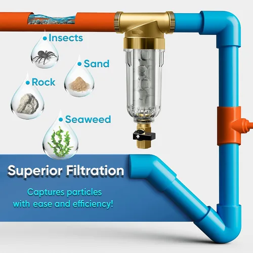 Miniatura 3 de Aquaboon Filtro de sedimentos giratorio de 3/4 pulgadas para agua de pozo, prefiltro reutilizable, 50 y 200 micrones, resistente para uso doméstico
