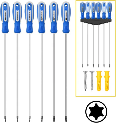Amartisan Juego de destornilladores Torx extra largos de 6 piezas, longitud 12 pulgadas (11.811 in) T10 - T30, juego de destornilladores de estrella