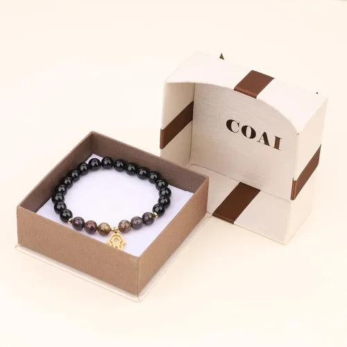 Miniatura 7 de COAI Pulsera Hamsa de piedra turmalina negra con dije de mano