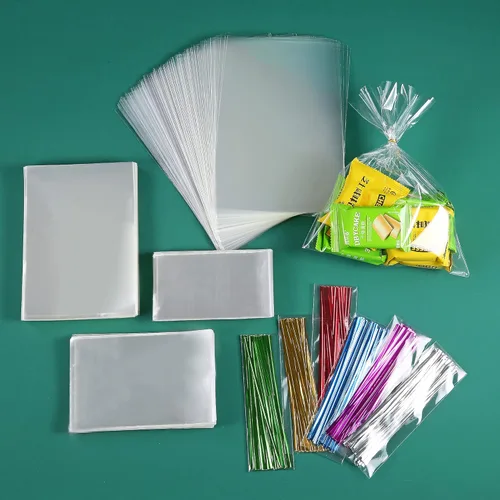 Miniatura 8 de 200 bolsas de celofán planas de celofán de 7 x 12 pulgadas con lazos torcidos de 6 colores, embalaje de galletas, dulces, postres de regalo, bolsas