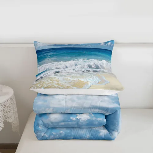 Miniatura 7 de Juego de edredón de olas oceánicas para niños, niñas, adolescentes, Queen, edredón de playa hawaiana con olas espumosas, temática de vacaciones